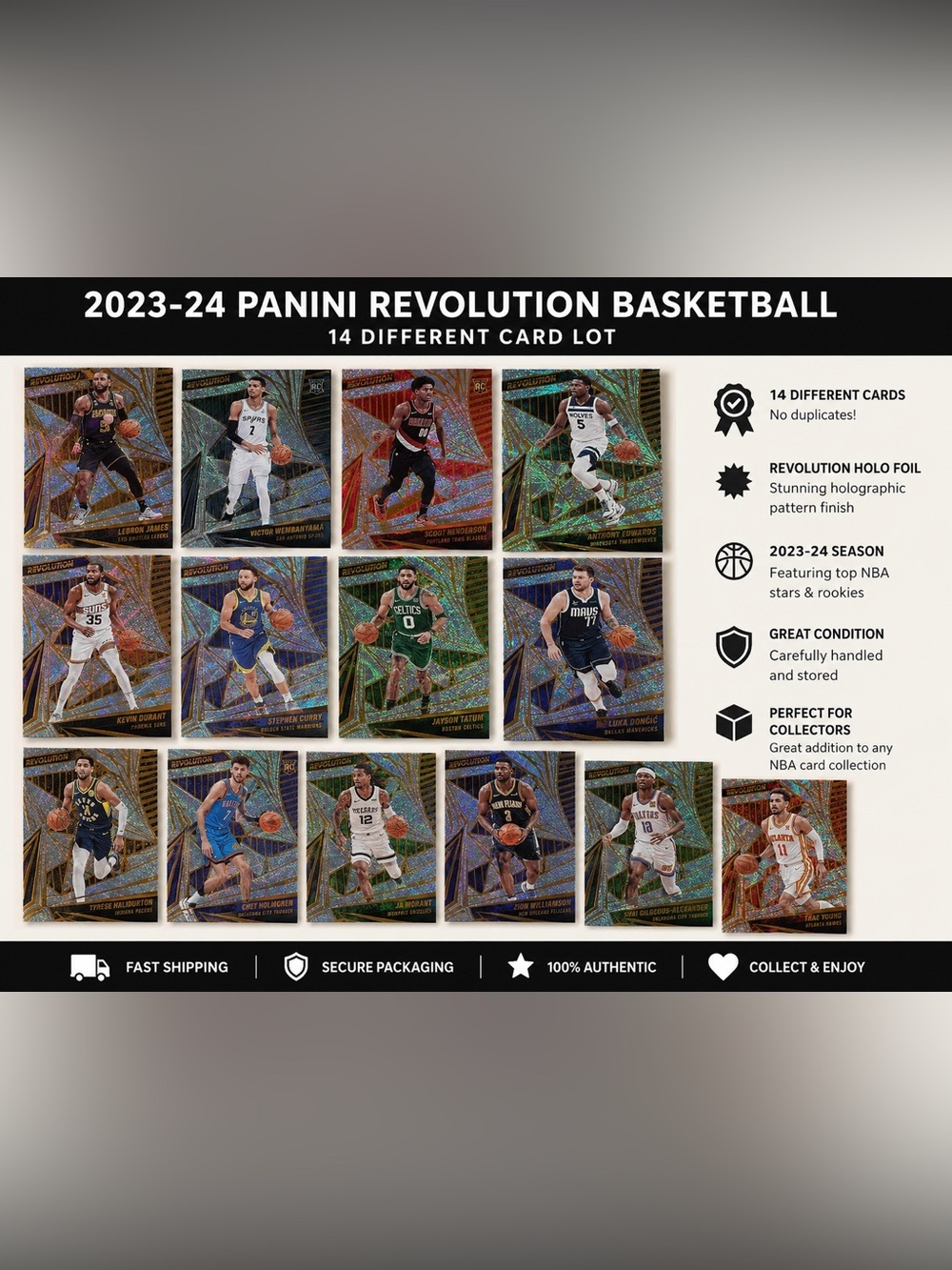 14pc 2023-24 Panini No duplicates Basketball Prizm Holographic Trading Cards